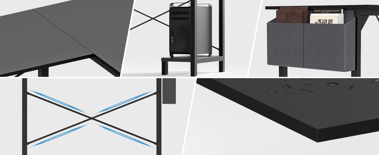 Furnest Furniture Indoor Furniture L Shaped Computer Desk - Gaming/Work Table Corner Desk 50 Inch PC Writing Desk Study Desks with Wooden Desktop CPU Stand Side Bag Reversible for Home Office Dorm Small Space