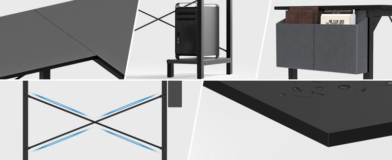 Furnest Furniture Indoor Furniture L Shaped Computer Desk - Gaming/Work Table Corner Desk 50 Inch PC Writing Desk Study Desks with Wooden Desktop CPU Stand Side Bag Reversible for Home Office Dorm Small Space