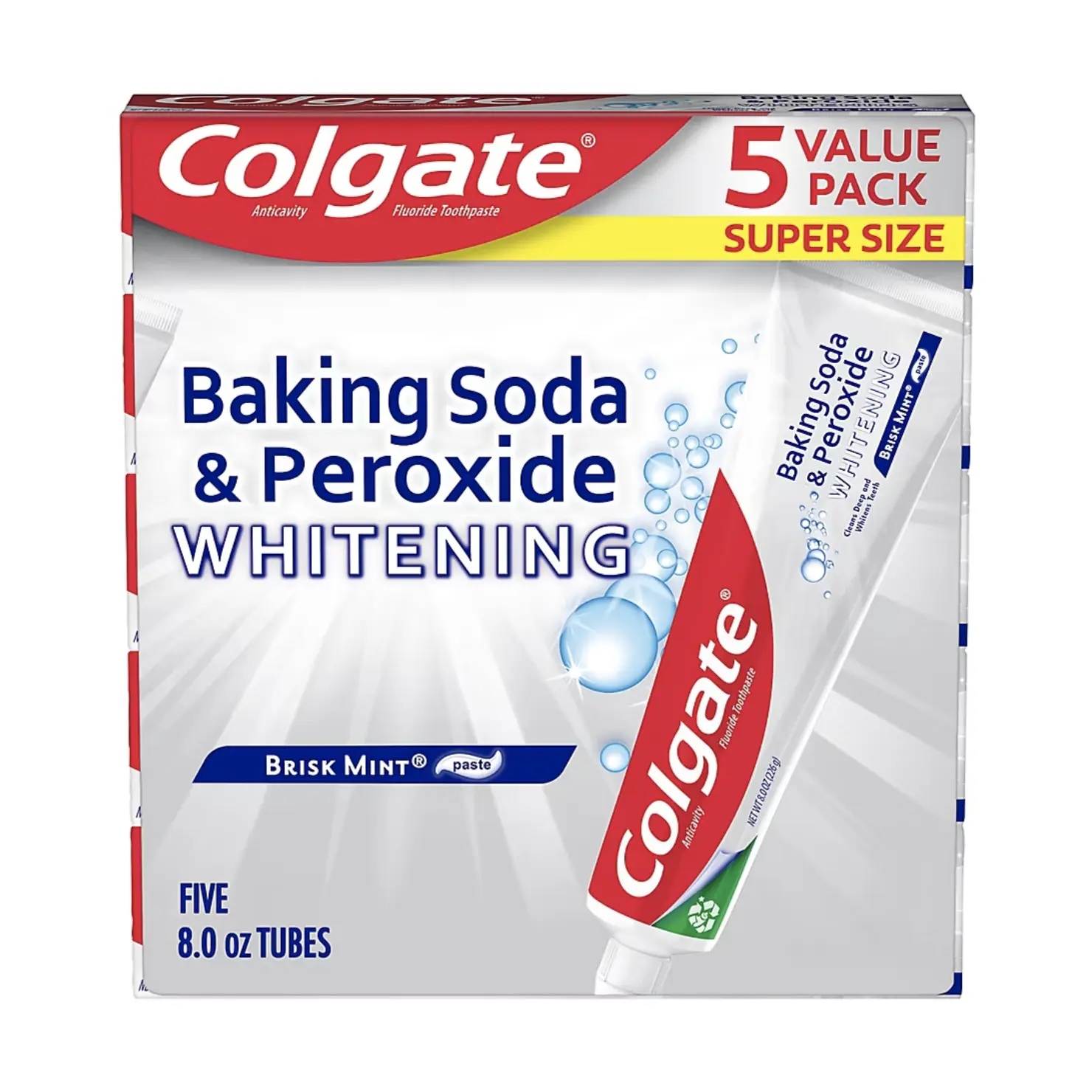Colgate Baking Soda and Peroxide Whitening Toothpaste Brisk Mint, 8 oz 5 pk