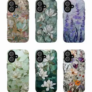 Floral Stained Glass Phone Case, Vintage Art Nouveau Lily Cover, Lavender Aesthetic iPhone Shell, Whimsical Cottagecore Magnolia Gift, Glossy Case For iPhone 17 Pro Max 16 Plus 15 14 13 Mini 12 11, Samsung Galaxy S25