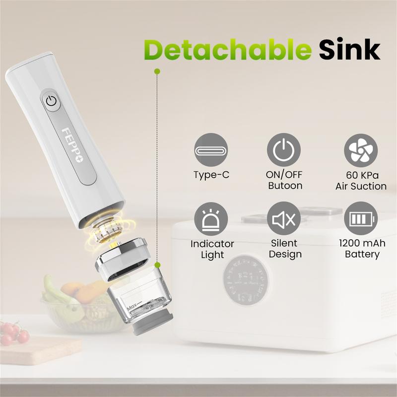 FEPPO Vacuum Sealer for Food with Visual Water Storage Tank, Handheld Saver Vacuum Sealer Machine with 10 Reusable Bags for 6X Preservation & Fresh