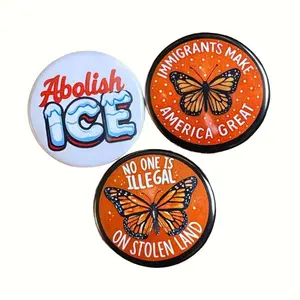 3 Ops Ant!!!!! ICE Button Pins, No One Is Illegal on Stolen Land Pin, Immigrants Make America Great Pin Buttons