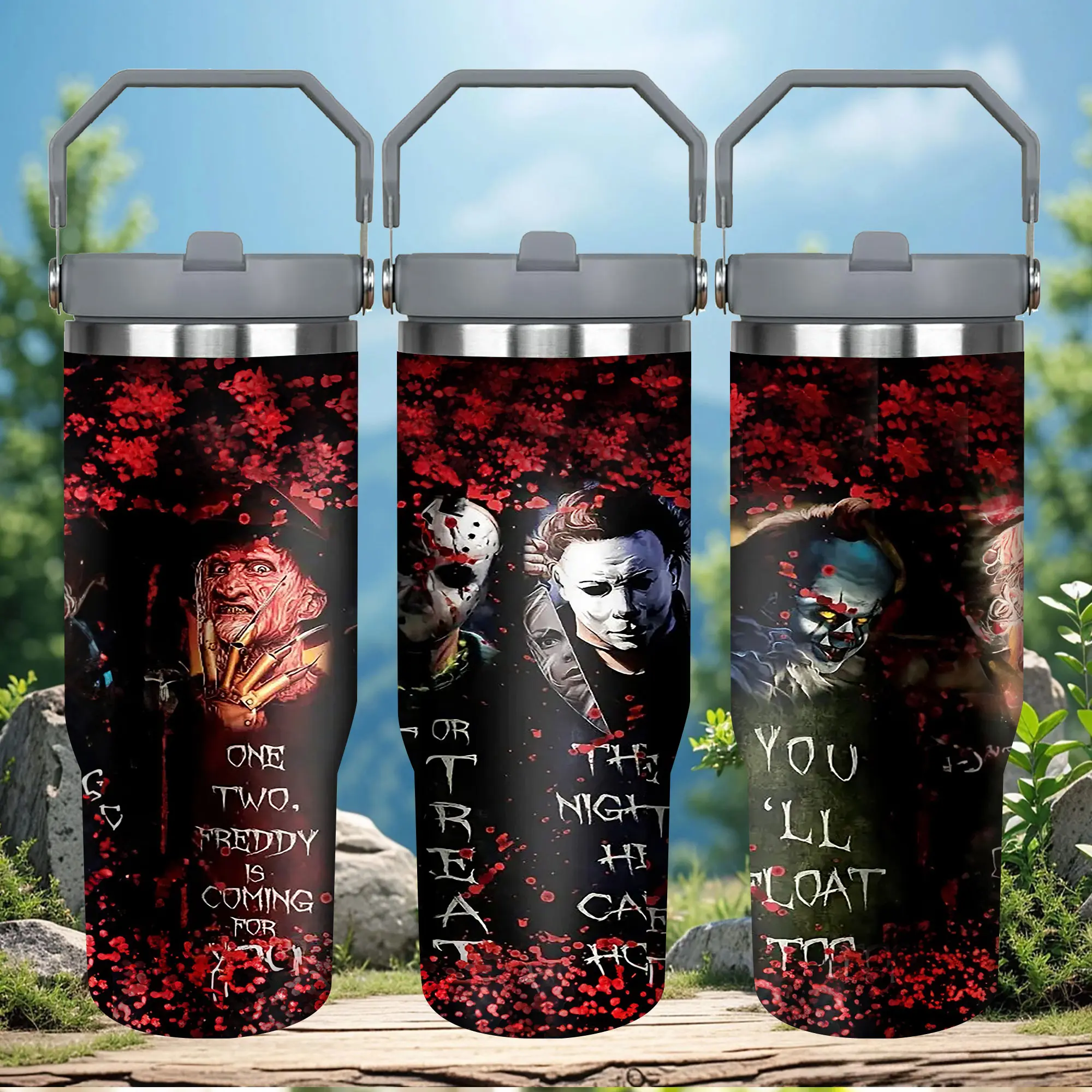 1pc 30oz Horror Icons Insulated Mug Tumbler - Vacuum Flask with Lid, Kitchenware Drinkware Coffee Cup, Unique Gift for Halloween, Ideal for Men Women’s Special Occasions, Flasks, Insulated Mug Tumbler Vacuum Flasks