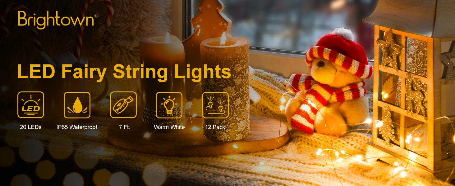 Brightown 12 Pack LED Fairy Lights Battery Operated String Lights - 7ft 20LED Waterproof Silver Wire Firefly Starry Moon Lights for DIY Crafts Wedding Table Centerpieces Party Bedroom Christmas