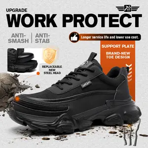 Men’s breathable work safety shoes with zipper, multifunctional design, non-slip, impact resistant, puncture resistant, mesh upper, removable steel toe