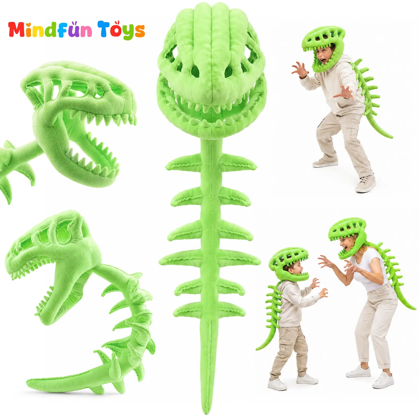 Dinosaur Skeleton Costume for Kids , Plush 3D Dinosaur Bone Hat Cosplay Headgear , Halloween Costume Photo Prop , Gift for Kids