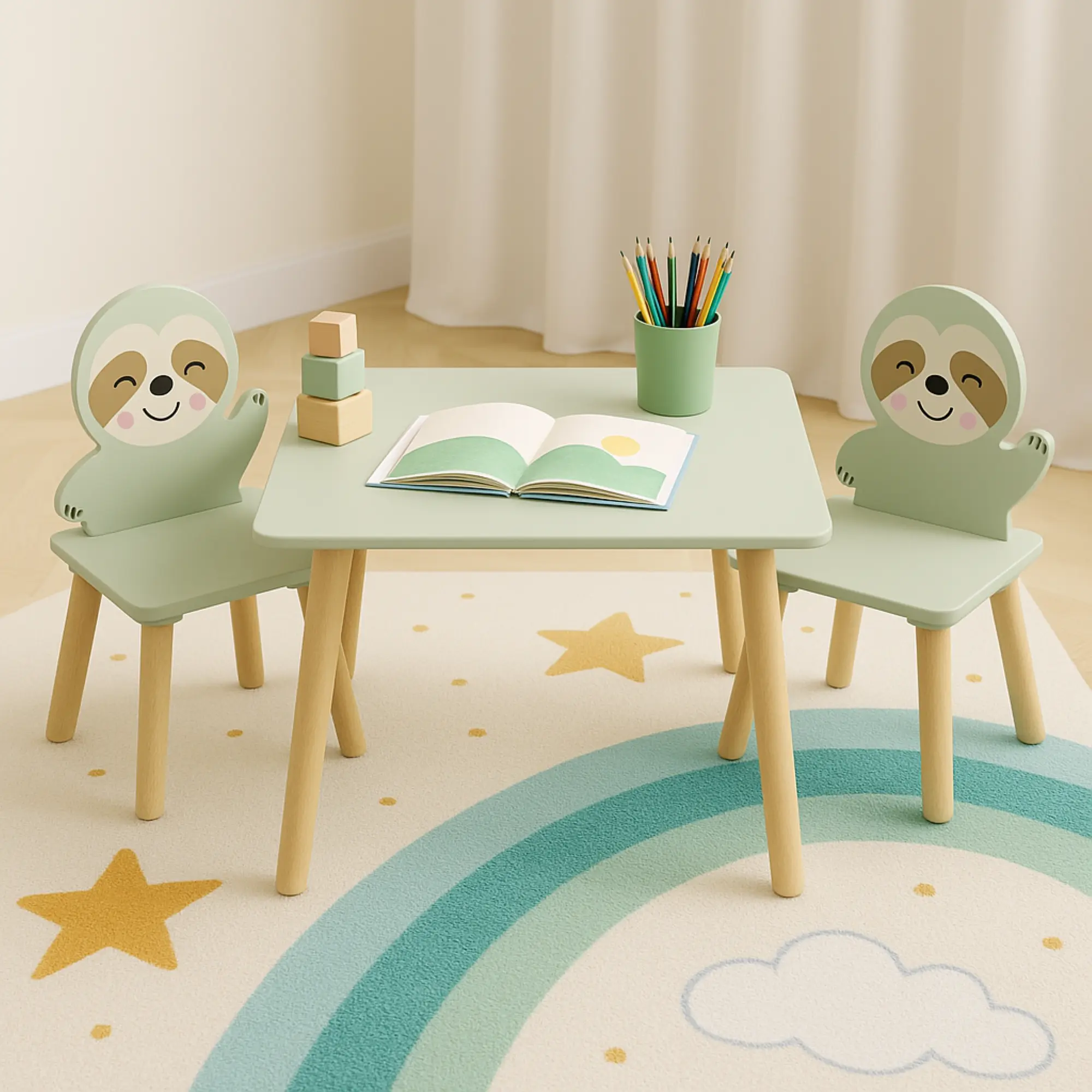 Modern Table and Chair Set (2 Chairs Included) - Ideal for Arts & Crafts, Snack Time & More,3 Piece Set