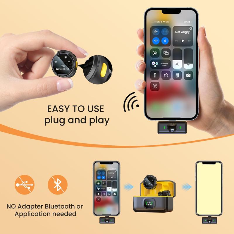 2 Pack Wireless Lavalier Microphone for iPhone15 16, Android, USB C, ipad with Adapter Included, Noise Cancellation Mini Lapel Mic for YouTube, Recording, Vlog, Facebook Live Streaming