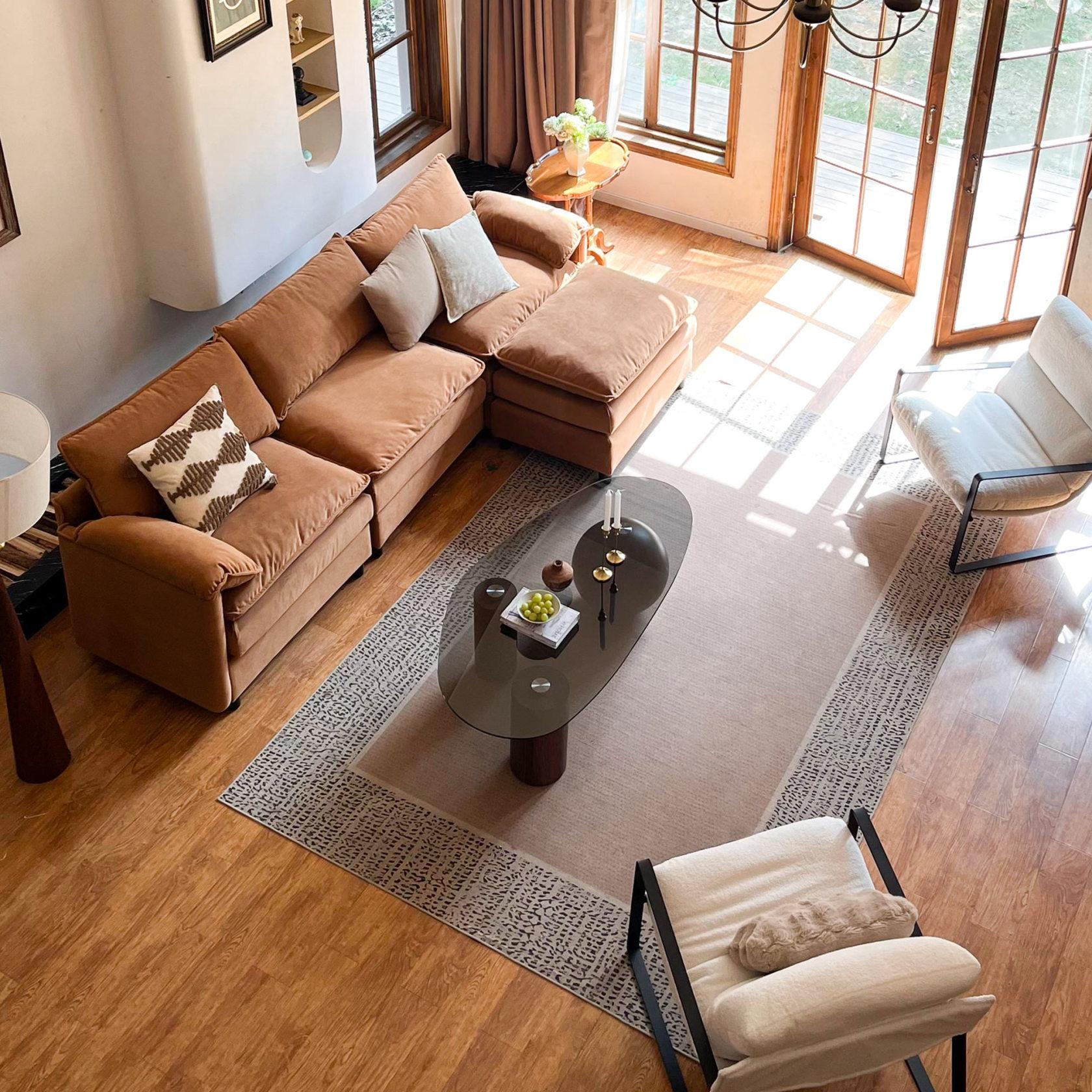 Dayalane Eden Modern Coffee Table For Living Room Irregular Geometric Shape Coffee Table MDF & Glass