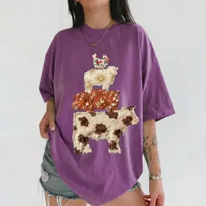 Comfort Colors Western Cow FAUX Patchwork 3D Effect Printed T-Shirt, Hen Pig Lamp Shirt, Country Western Shirt, Farm Animal T-Shirt, Western Animals Tee Womenswear