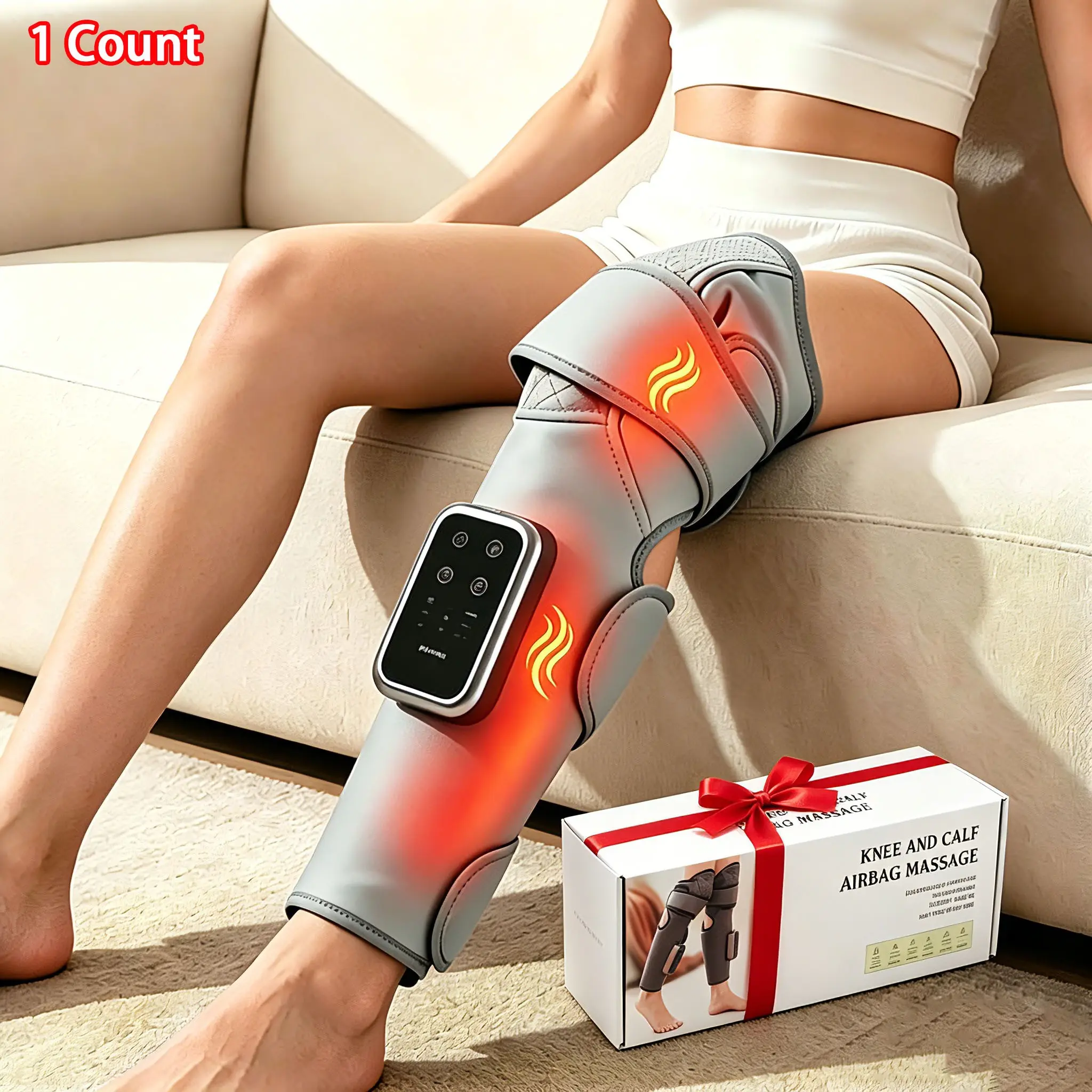 Air Pressure Leg Massager with Heat (1 Count), Cordless Heated Knee & Calf Massage Wrap, 3 Heat Levels & 3 Intensity Modes, Pain Relief Tool for Men & Women, Holiday Gift for Dad & Mom, Portable Massagers