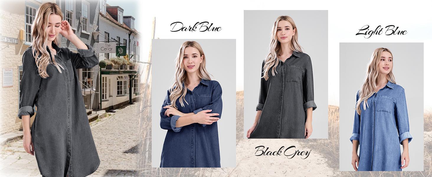 utcoco Denim Dress for Women 2026 Casual Loose Long Sleeve Classic Vintage Button Down Jean Shirt Dresses with SpringStatements