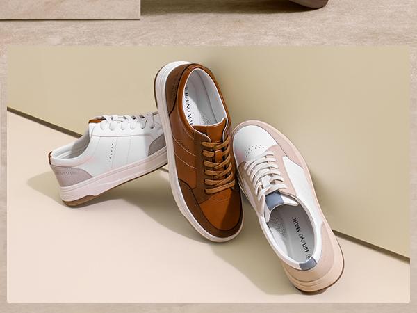 BRUNO MARC Men's Low-Top Lace-Up Platform Sneakers - Breathable Mesh Athletic Footwear, Casual Sports Shoes for Daily Wear