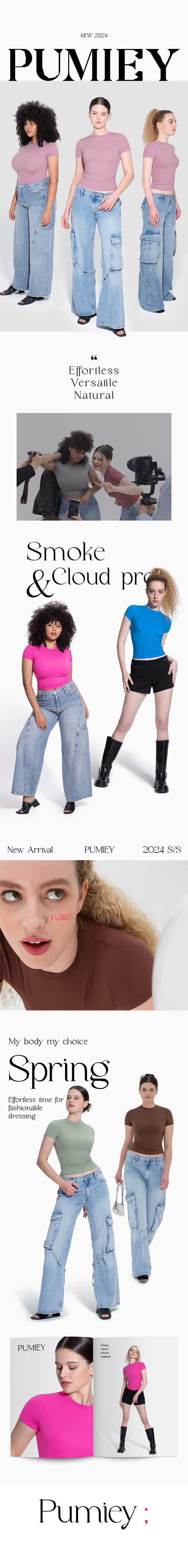 PUMIEY Snatched Fitted T-Shirt, Double Layer Crew Neck Tee, Buttery Soft Stretchy Basic, Minimal Everyday Essential