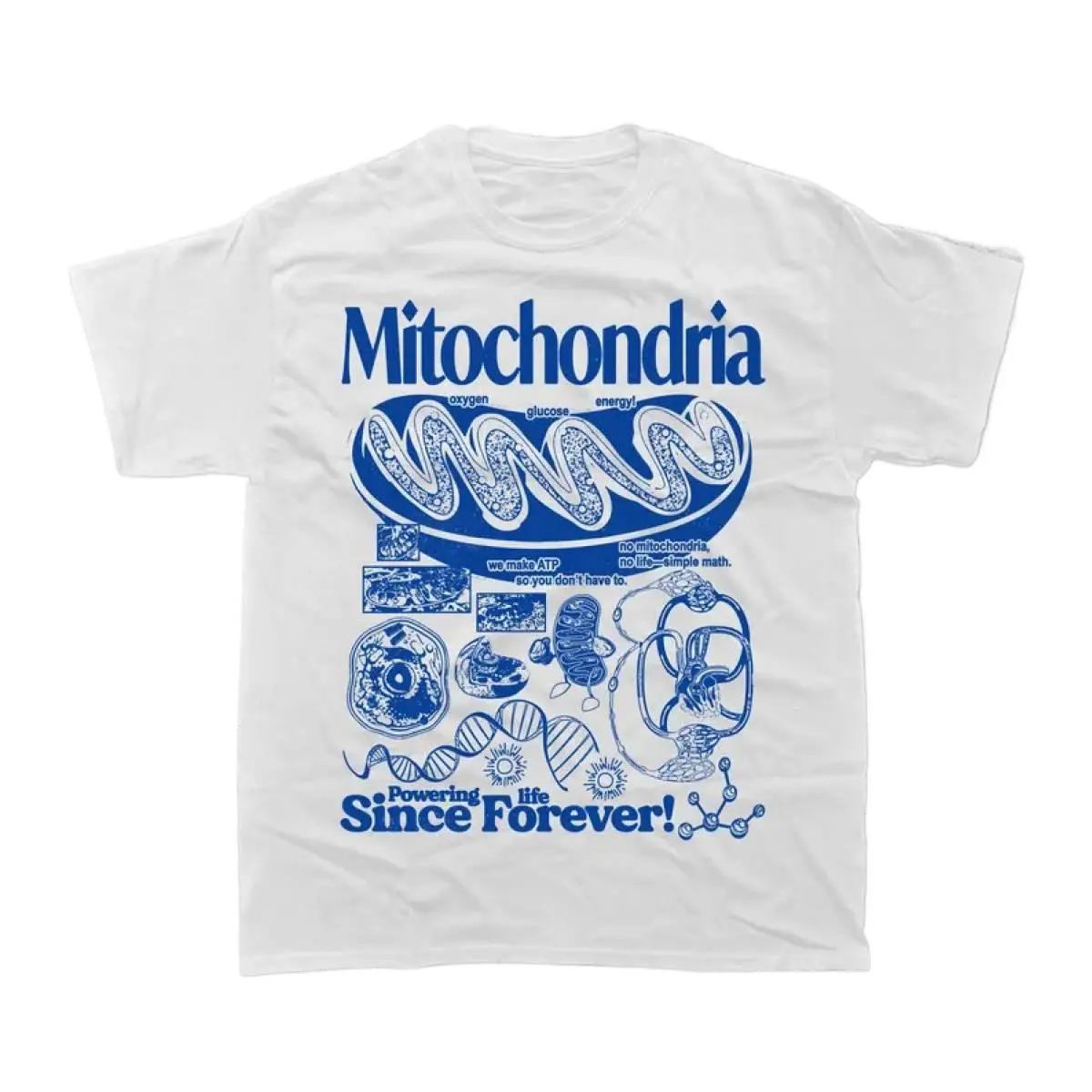 Men's Vintage Mitochondria Biology Graphic Short-Sleeve Top, Casual Round Neck Streetwear Menswear, Soft T-Shirt Gift for Geeks (Mens Gifts Option), Shortsleeve