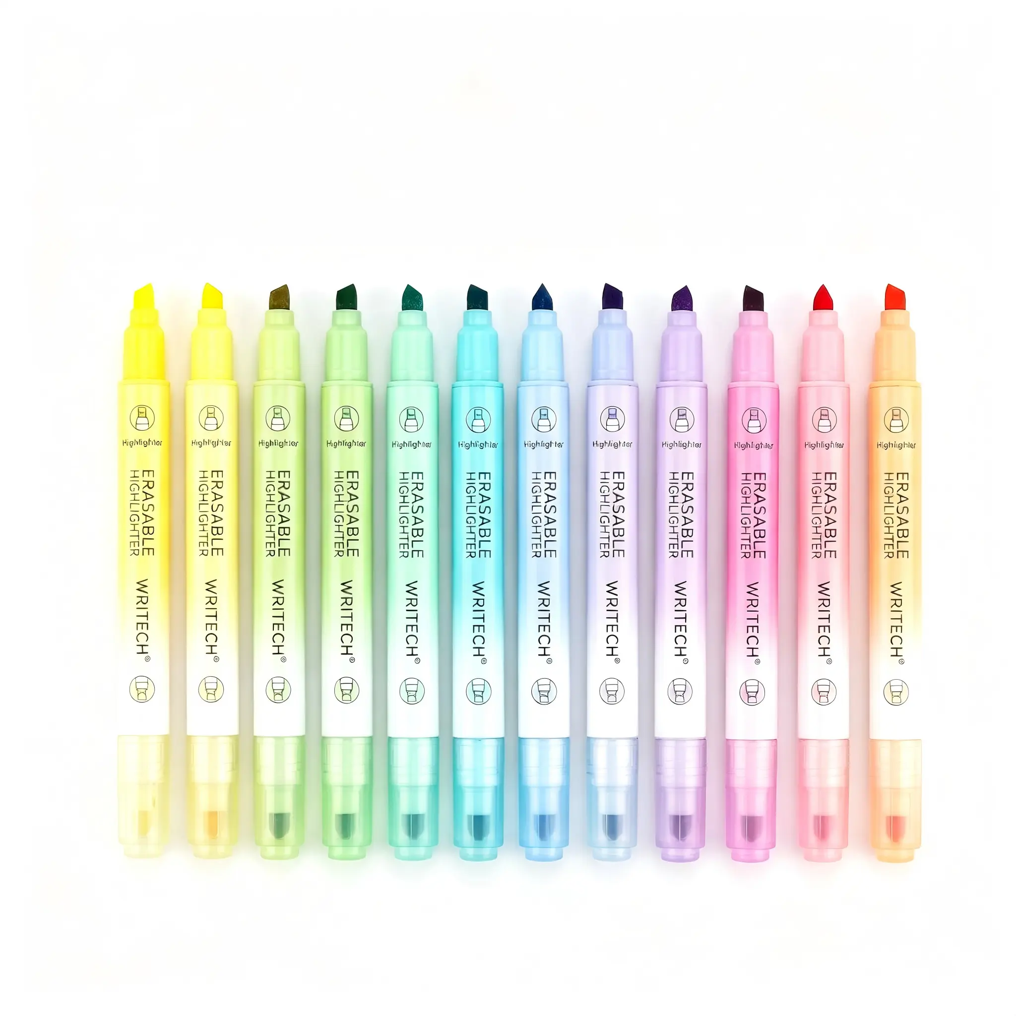 12 Pack Assorted Pastel Color Erasable Highlighters - Dual Tip, No Bleed, Washable, Gradient Barrel, Macaron Fluorescent Mark, Travel Case Included, for Middle School Students/Offices to Highlight/Underline Notebook Paper aesthetic gift