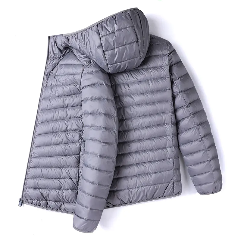 Men's Solid Hooded Puffer Jacket with Duck Down Fill - Lightweight, Packable, and Windproof with a Fitted Cut for Outdoor Wear, Plain, Puffer Coat