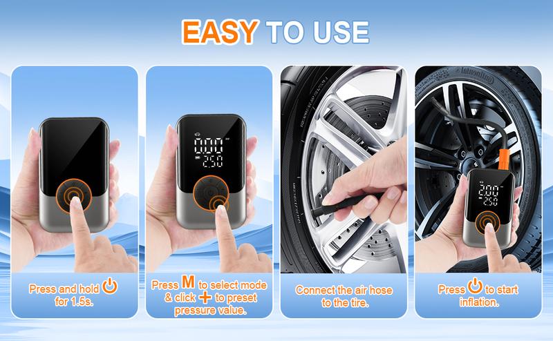 SINGARO Tire Inflator Portable Air Compressor Cordless 150PSI Car Tires Air Pump Mini Electric Bike  Pump With LED Light Digital Display Pumps For Car Motorcycle Bicycle Balls