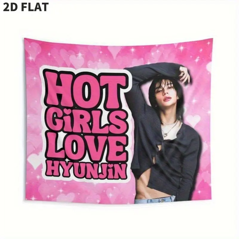 2D plane, 1 piece SKZ Hyunjin spicy girl love Hyunjin concert banner - Starry Design polyester tapestry, suitable for K-pop fans, birthdays and concerts, K-pop souvenirs. Brightly printed quality, durable polyester.