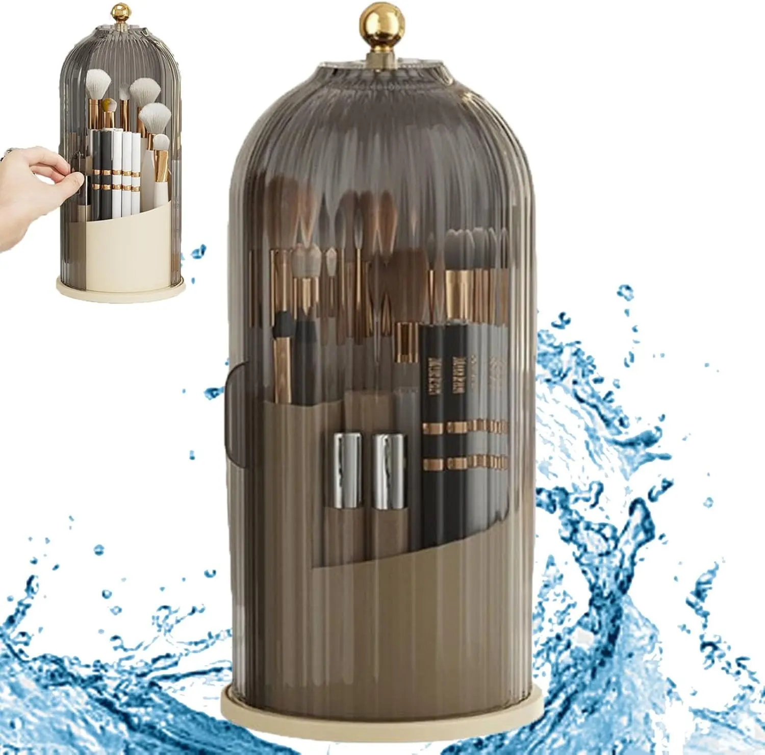 Concealed Toothbrush Holder, Toothbrush Holders with Cover, Covered Toothbrush Holders for Bathrooms, 360° Rotating Waterproof Makeup Brush Organizer