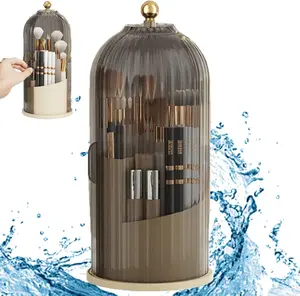 Concealed Toothbrush Holder, Toothbrush Holders with Cover, Covered Toothbrush Holders for Bathrooms, 360° Rotating Waterproof Makeup Brush Organizer