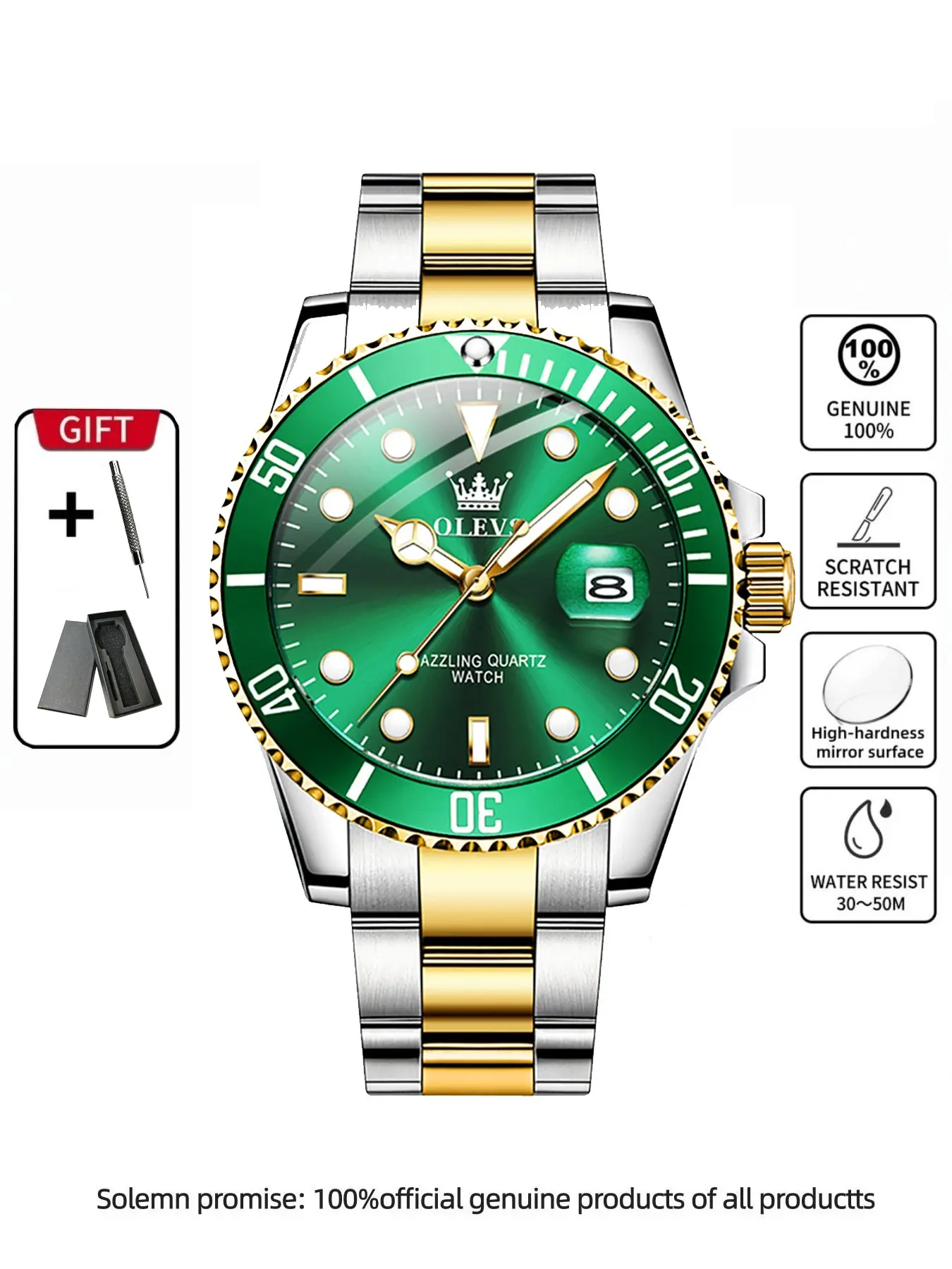 Men's Business Steel Quartz Watch, Round Dial Analog Wristwatch, Luminous Date Display, Waterproof Watch for Party and Daily Use, Birthday Gift with Box