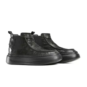 DESAI Men's Simple Slip On Boots with Genuine Leather Thick Sole and Retro Casual Style DS6520H