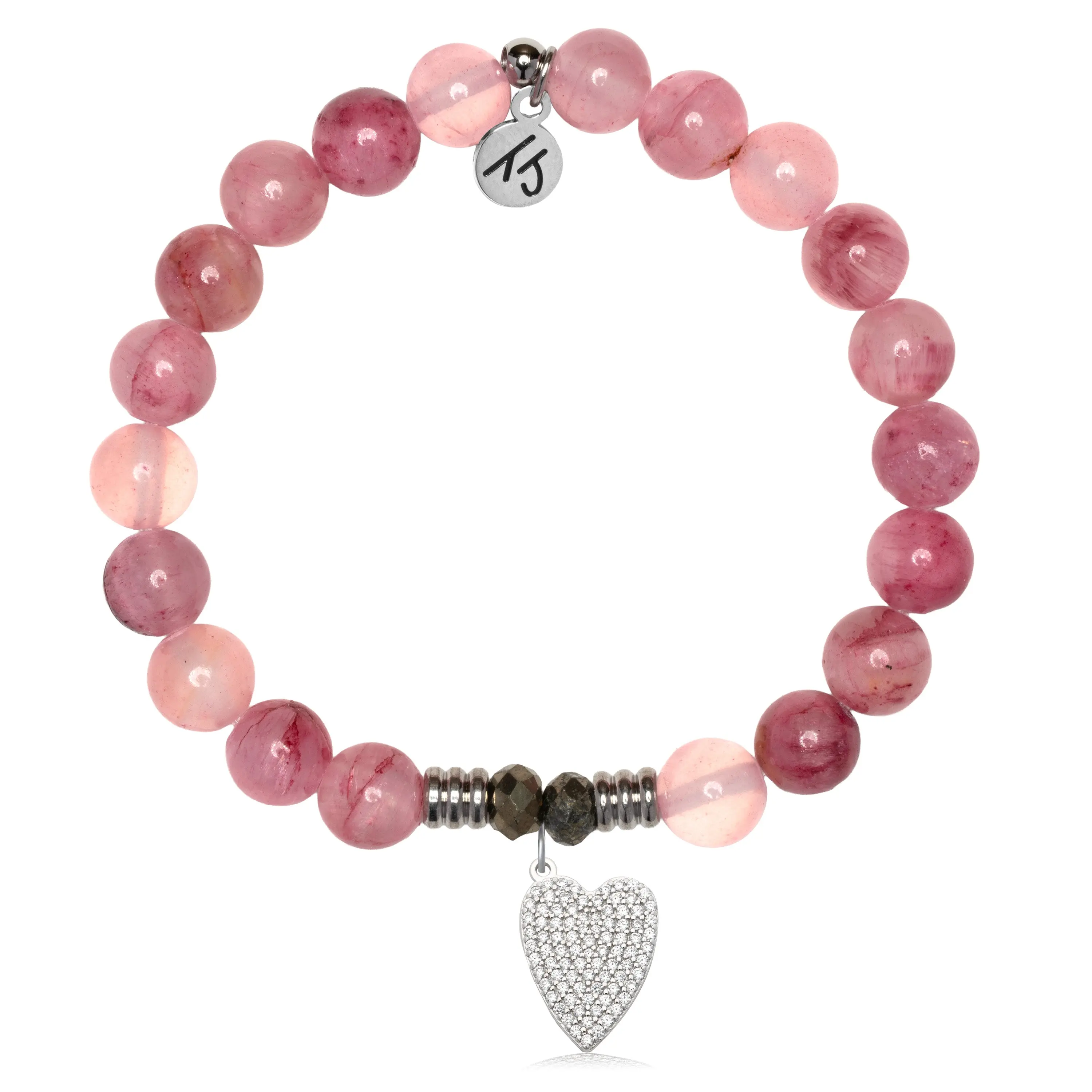 Pink Chalcedony Gemstone Bracelet with You Are Loved Sterling Silver Charm