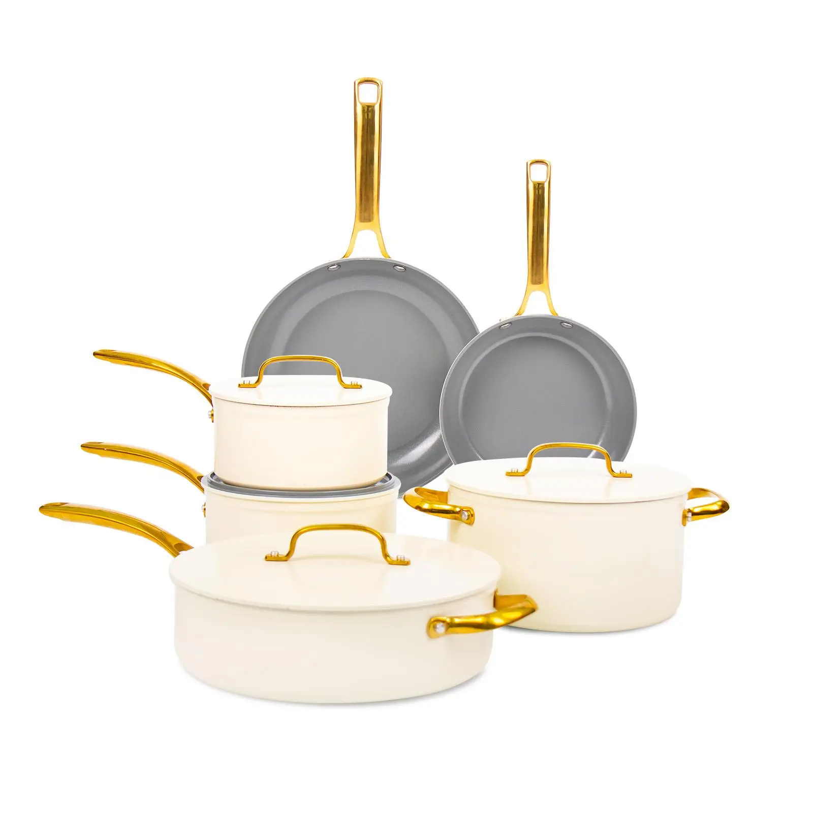 Chef Power Stylish 10-Piece Ceramic Nonstick Pots and Pans Set - Healthy, Non-Toxic, Induction Compatible, Golden Utility Cookware (TikTok Shop Spring Glow Up, Summer Vibes), Pot Sets For Cooking Nonstick, Pans Set Nonstick