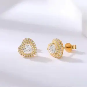 18k Yellow Gold 1.5 Micron Plated  Heart Shape  Moissanite Stone Earrings