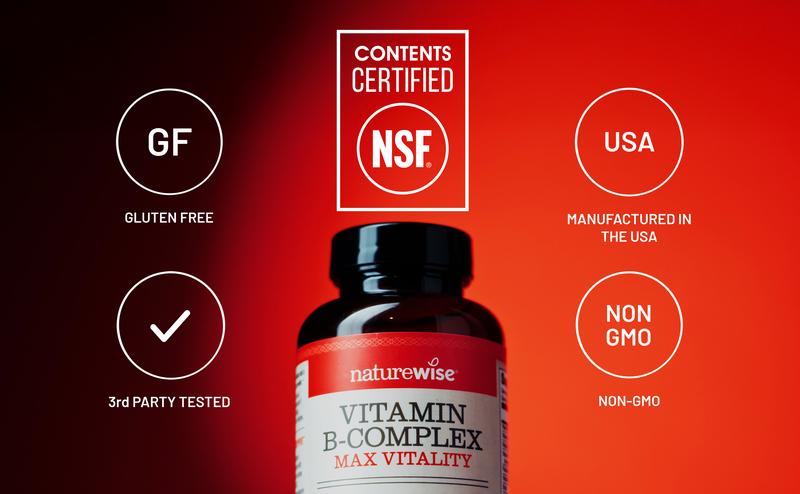 NatureWise Vitamin B Complex for Women & Men - NSF Certified B Complex - Folic Acid Biotin B1 B2 B3 B6 B12 - Support Cellular Energy & Mental Clarity - Non-GMO, Clean Ingredients, USA Manufactured