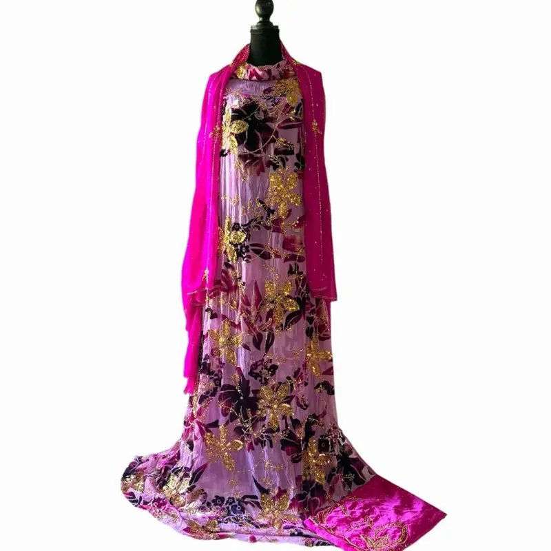 Golden Garden Driya Collection 3 pcs unstiched dirac with gold floral designs perfect for eid wedding and special occasions