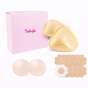 Saleyla Sticky Bra Inserts – Double-Sided Adhesive Bra Pads (A–C Cup) with Silicone Nipple Covers, Push-Up Bra Inserts for Backless Dresses, Deep V Tops, Strapless Outfits, Swimsuits & Bikini Tops
