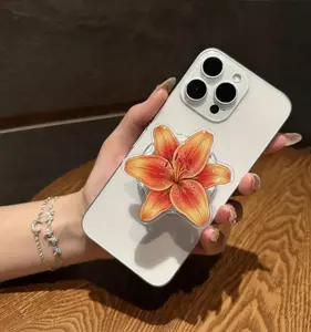 Cute Orange Lily Flower MagSafe Phone Grip – Magnetic Pop Socket & Kickstand – Floral Phone Accessory