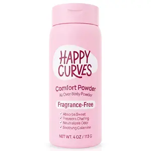 HAPPY CURVES Comfort Powder: Talc Free Anti Chafe Body & Foot Dusting Powder Deodorant to Control Inner Thigh Chafing, Private Areas, and All Over Body for Women (4 Ounce (Pack of 1), Fragrance-Free)