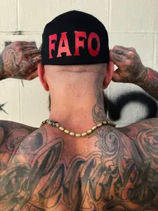 FAFO RED ON BLACK BACK STYLE FLEXFIT COTTON HAT