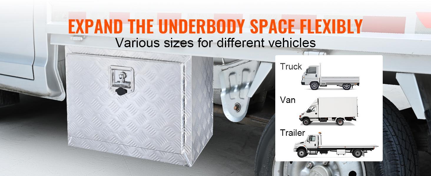 VEVOR Underbody Truck Box, 24"×14"×16" Pickup Storage Box, Heavy Duty Aluminum Diamond Plate Tool Box with Lock and Keys, Waterproof Trailer Storage Box with T-Handle Latch for Truck, Van, Trailer VEVOR Underbody Truck Box, 24"×14"×16" Pickup Storage Box, Heavy Duty Aluminum Diamond Plate Tool Box with Lock and Keys, Waterproof Trailer Storage Box with T-Handle Latch for Truck, Van, Trailer