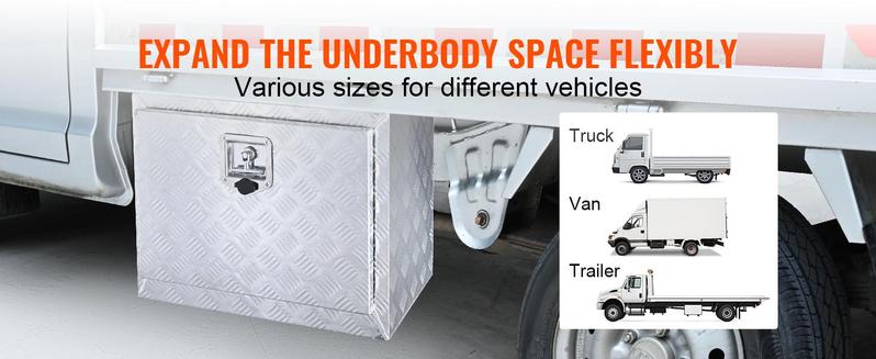 VEVOR Underbody Truck Box, 24"×14"×16" Pickup Storage Box, Heavy Duty Aluminum Diamond Plate Tool Box with Lock and Keys, Waterproof Trailer Storage Box with T-Handle Latch for Truck, Van, Trailer VEVOR Underbody Truck Box, 24"×14"×16" Pickup Storage Box, Heavy Duty Aluminum Diamond Plate Tool Box with Lock and Keys, Waterproof Trailer Storage Box with T-Handle Latch for Truck, Van, Trailer