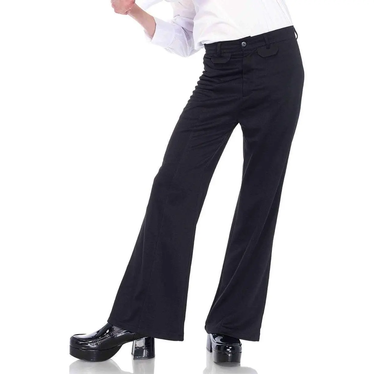 Men's 70s Retro Bell Bottom Disco Flare Trousers - Elastic Waist, Floral 2-Piece Set with Shirt, Faux Pockets Accents, Full Length, Multi-Size (S/M, M/L) for Halloween Costumes, Party Wear