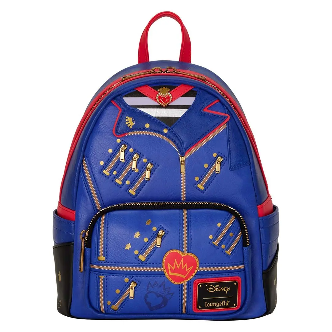 Loungefly Disney Descendants Evie Cosplay Mini Backpack, Casual Printed Faux Leather Bag with Distressed Details and Crown Charm, Casual Printed Backpack, Mini Backpacks