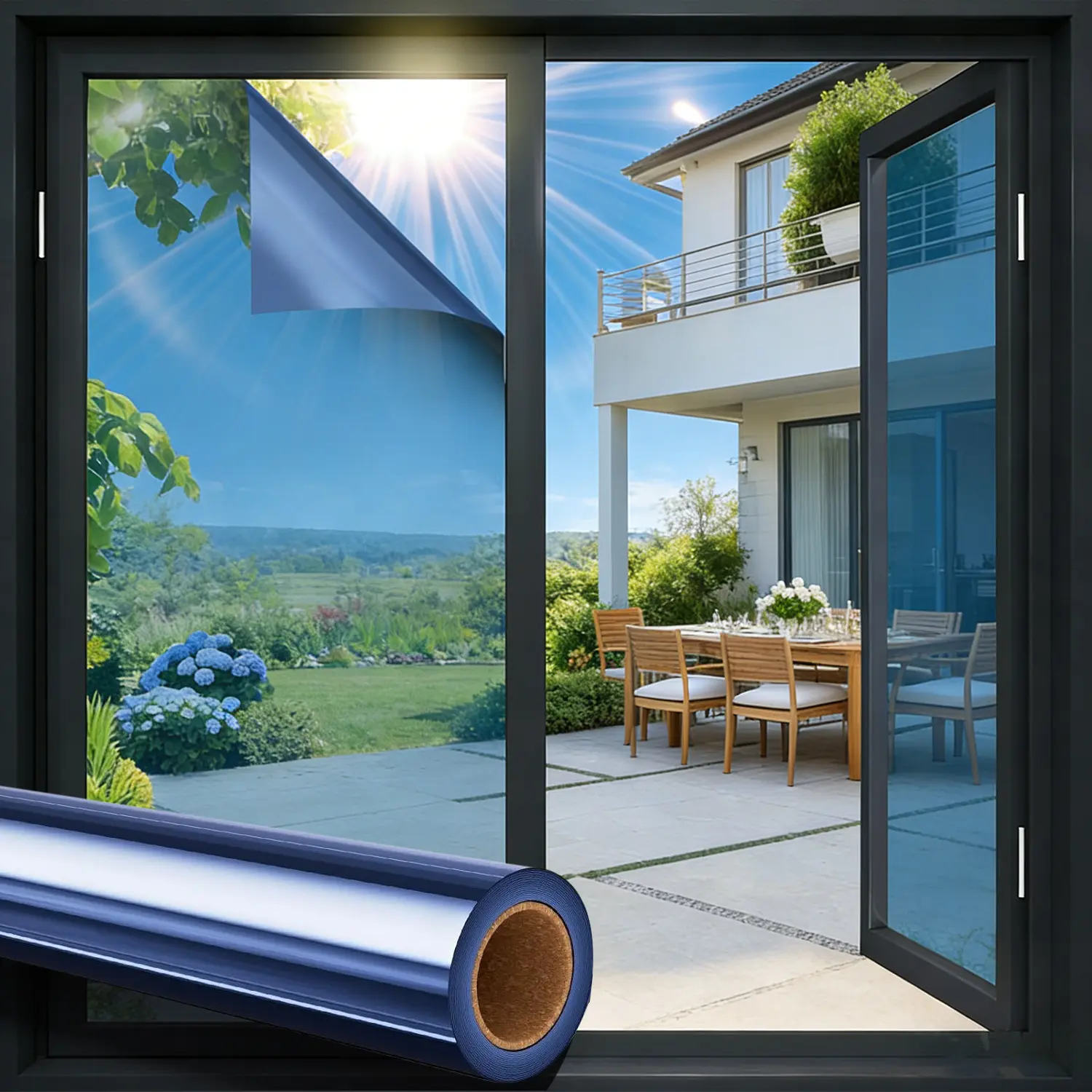 Summerwins 1-Way Static Cling Window Film - Removable Privacy Decorative Window tint Film with Mirror Effect, Sun Blocker, Heat Control, UV Glare Shield, 82% IR Block, Energy Saving, Easy to Install for Bedroom, Office