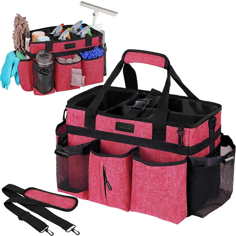 New Arrival Large Red Wearable Cleaning Bag Cleaning Supplies Tote Bag with Adjustable Shoulder Strap and Waist Belt Storage Bag Household Cleaning