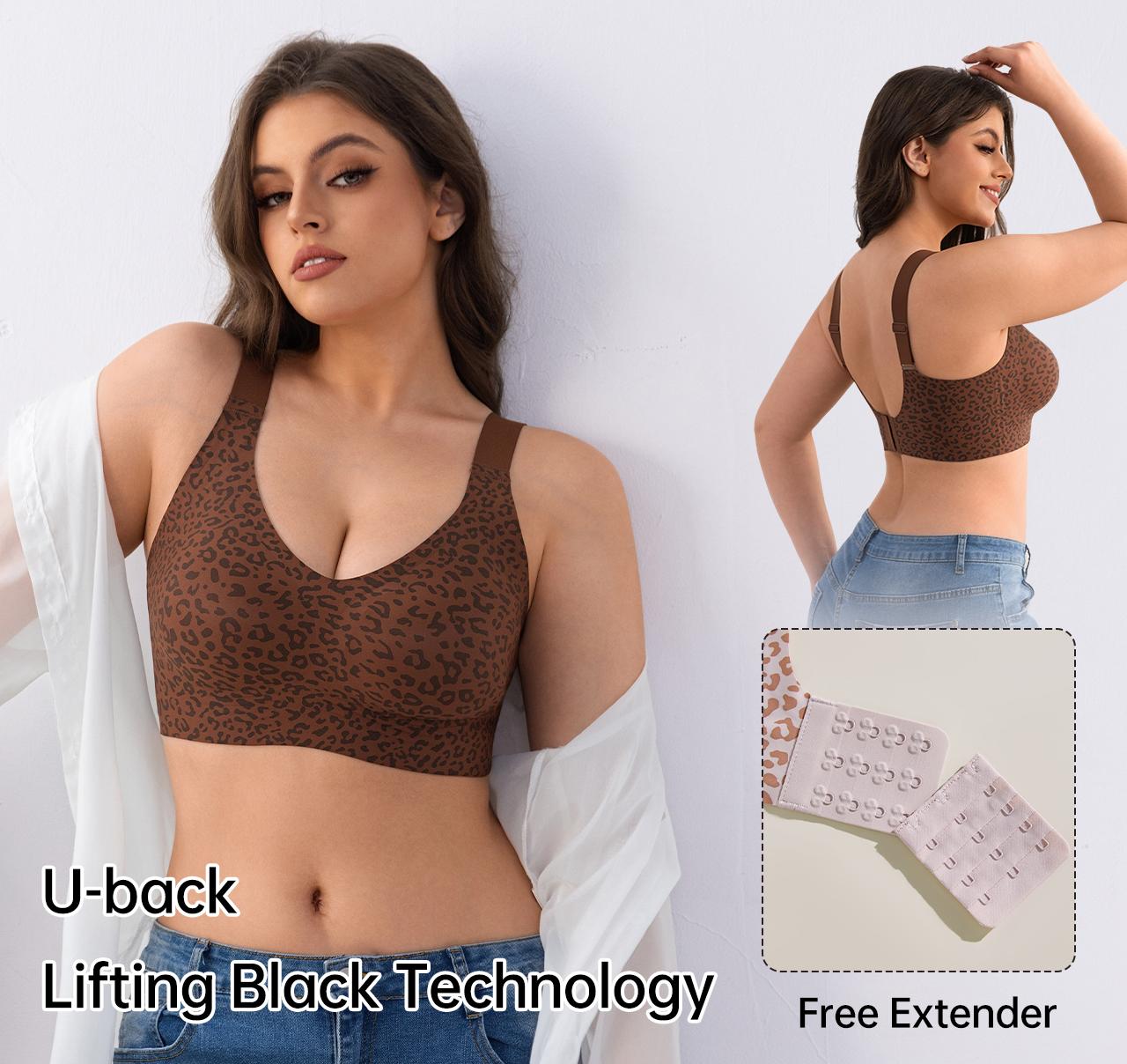 Aubrasen Women's Full Coverage Wireless Jelly Bra - Leopard Print, Smooth Seamless Sculpting, Push-Up, No-Underwire, Comfortable Fit, Everyday Wear Bra