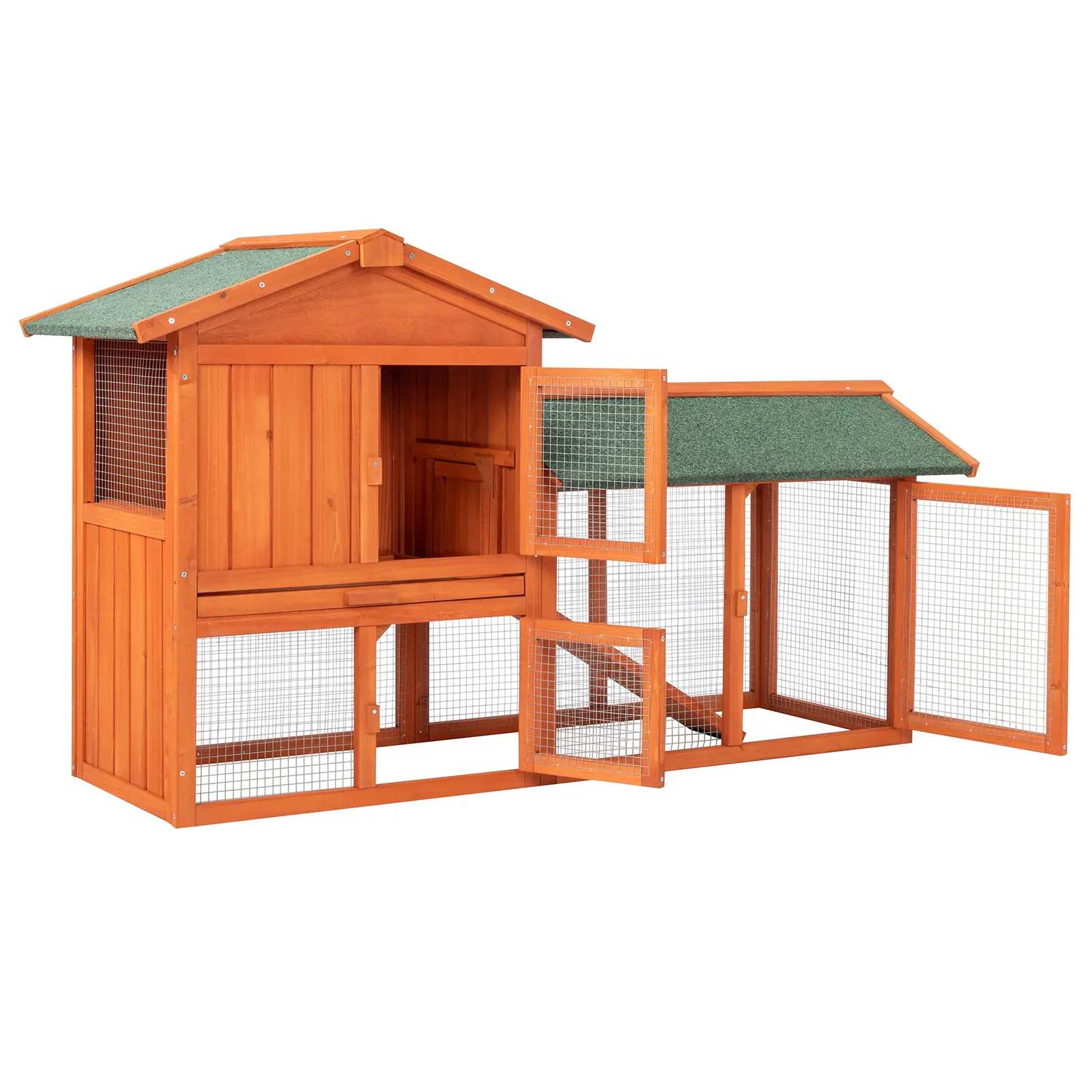 Beige color, green color, fir wood, iron net, 61 inches, double-layer triangular roof rung cage, chicken and rabbit cage