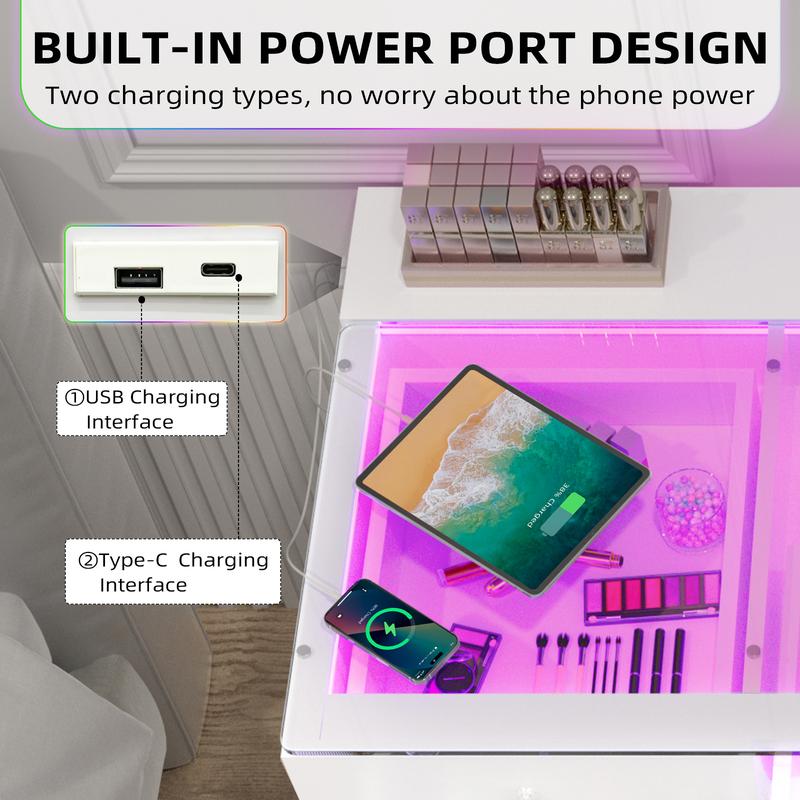 VANITII  13 Drawers Makeup Vanity Desk Dressering Table With Lights 14/15 Bluetooth Mirror for Bedroom White