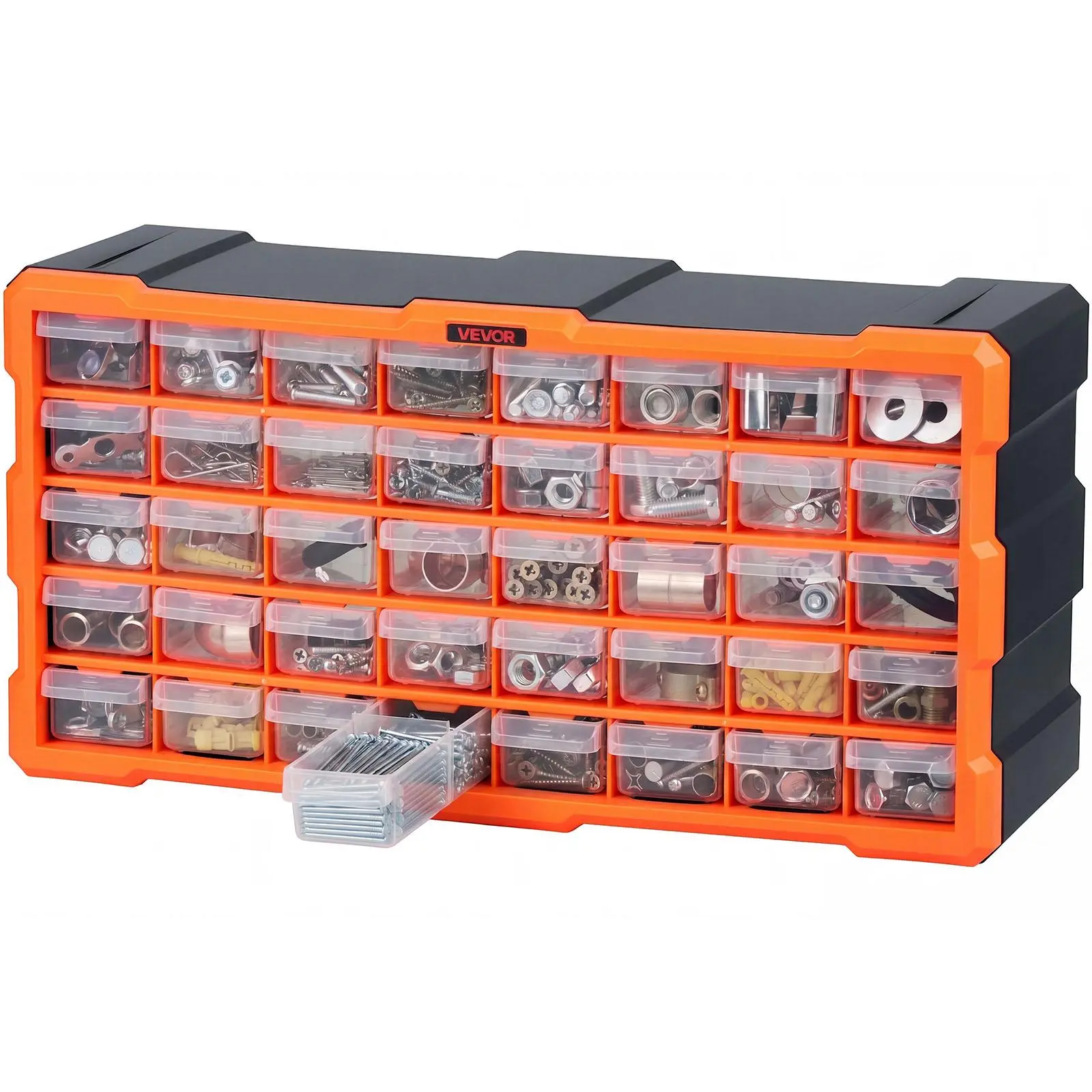 VEVOR Square Tool Storage Organizer, 40-Drawer PP Material Tool Case with Detachable Dividers, Anti-Drop Stops, Reinforced Structure, Thermal Label Stickers, Stackable Wall-Mounted for Garage Hardware