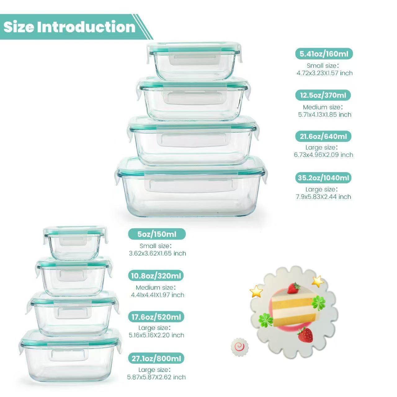 AISOON 12/8 PACK Glass Food Storage Containers Set with Lids, Meal Prep Containers, Oven-safe, BPA-Free, Airtight and Leak-Proof, Borosilicate glass