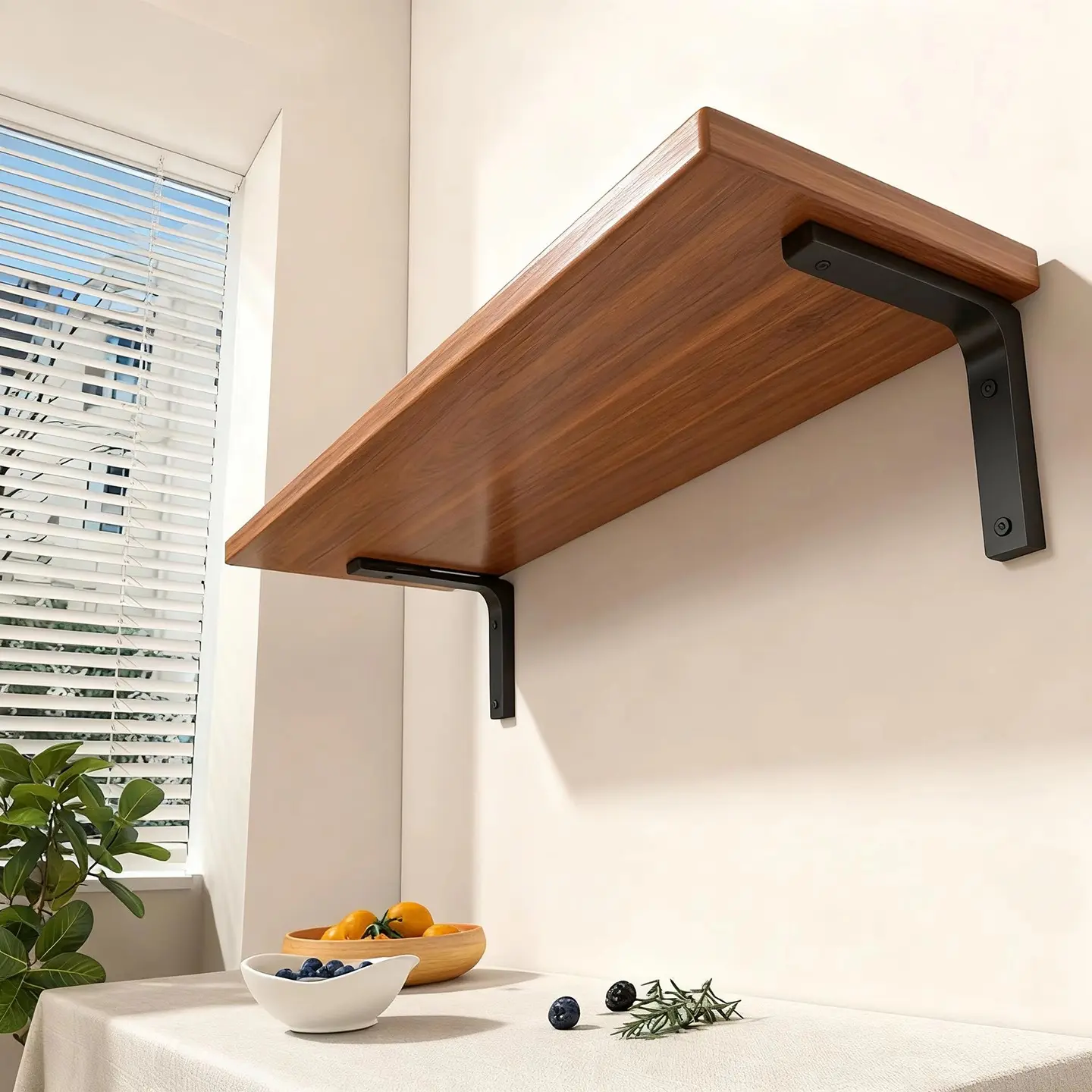 Wall Mounted Floating Shelf, Hanging Wooden Board, Paint-Free Wall Partition Board, Minimalist Wall Storage Shelf for Books, Decor and Household Items,Comes with two stands