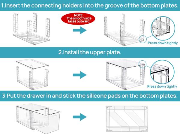 [Video Only] Vtopmart 6-8 Pack Large Stackable Storage Drawers, Easily Assemble Acrylic Bathroom Closet Undersink Organizers and Storage, Plastic Bins for Kitchen Cabinets, Pantry, Makeup, Medicine Organization,New Year Prep