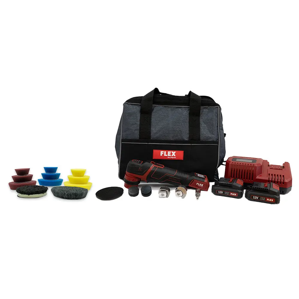 Flex PXE 80 12.0 EC Cordless Car Polisher Tool Kit, Polishing Machine with Paint Correction Buff & Shine Pads, Quick Disconnect Feature